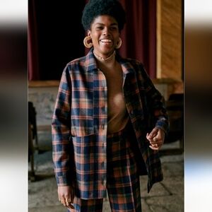 SÉZANE Will Austria Plaid Wool Jacket Coat Shacket Navy Rust XL NWOT RARE